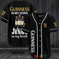 Guinness in my veins Jesus in my heart black Baseball shirt