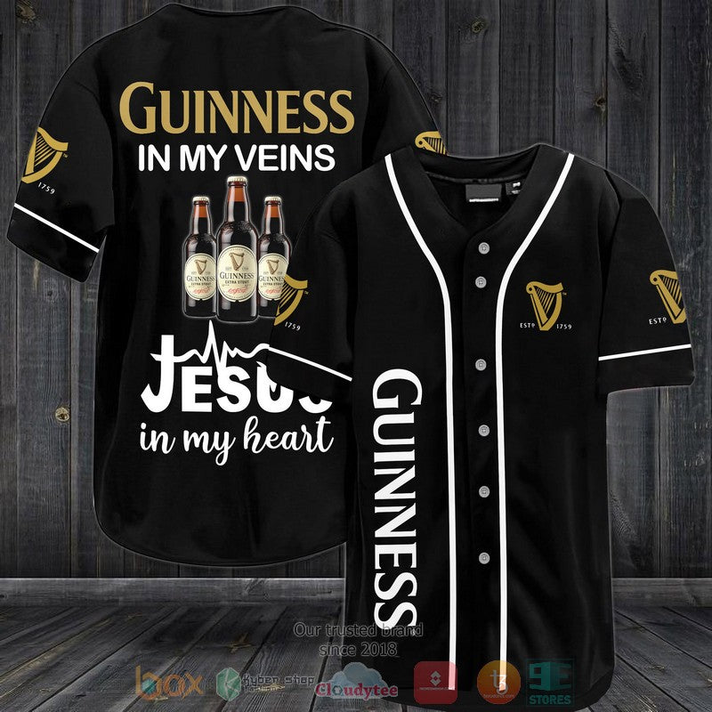 Guinness in my veins Jesus in my heart black Baseball shirt