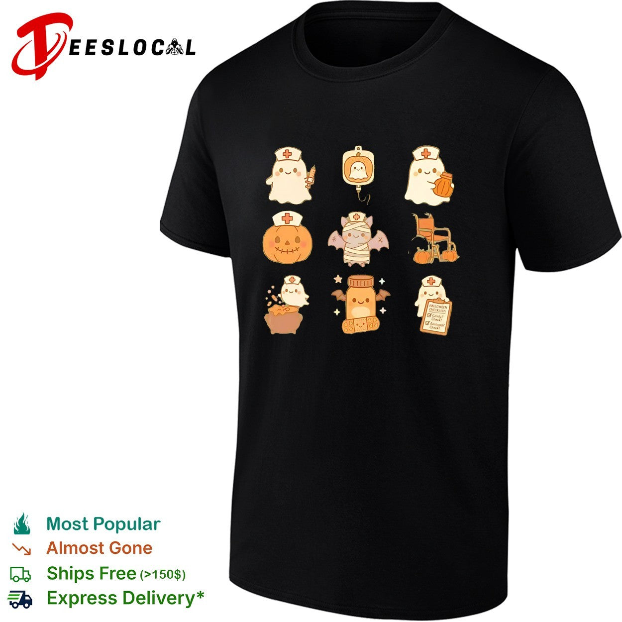 Halloween nurse ghost mummy pumpkin collage shirt