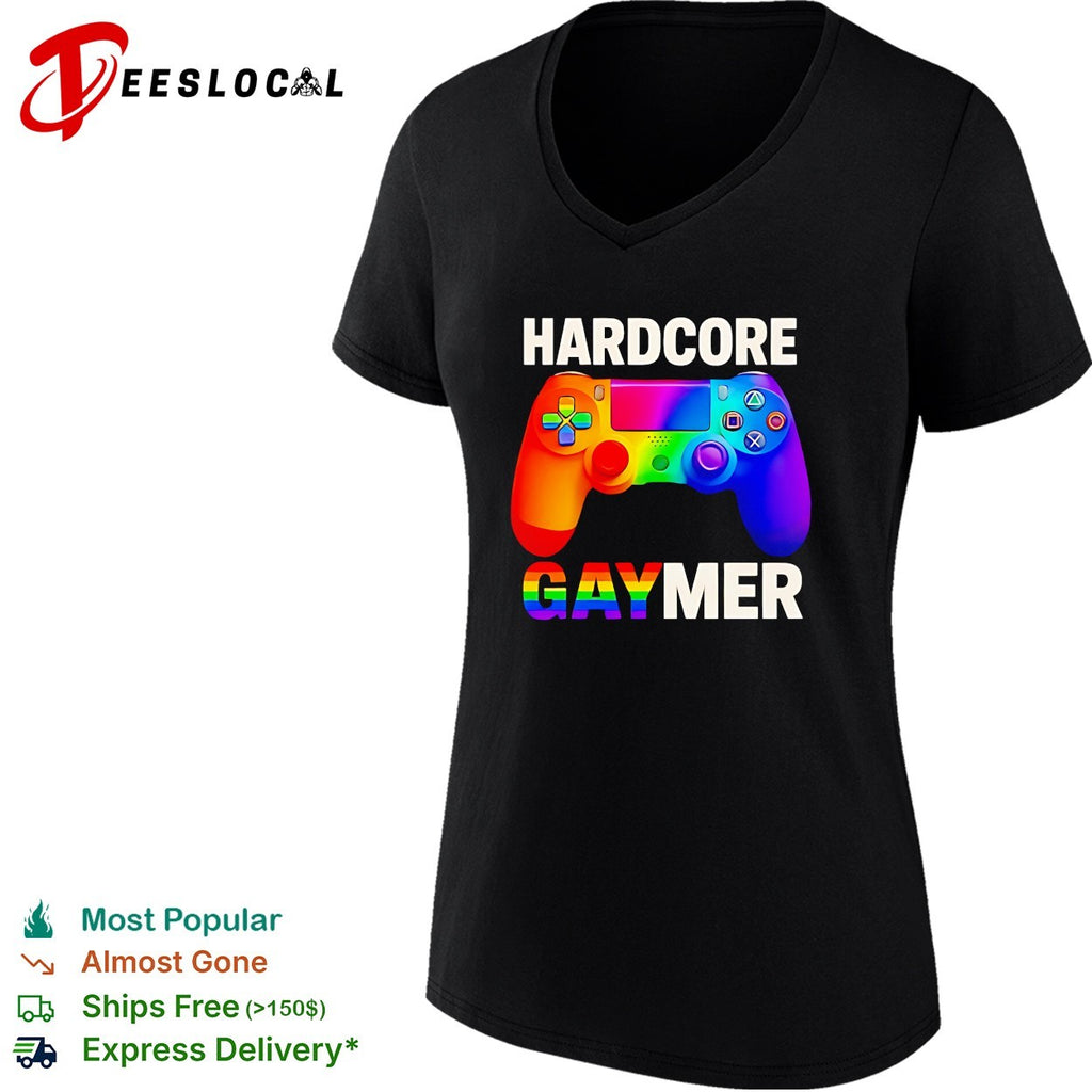 Hardcore Gaymer Rainbow LGBTQ Gamepad funny shirt