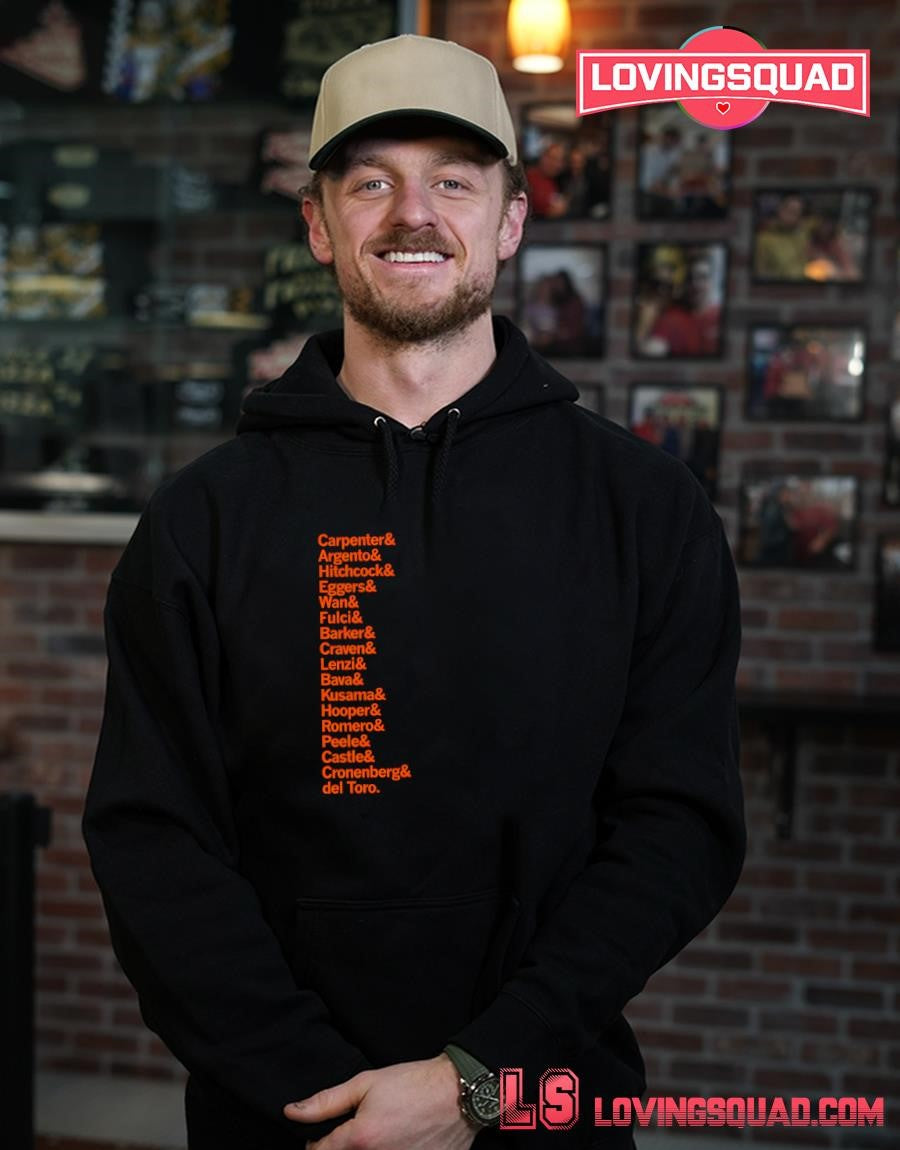 Horror Movie Directors List Carpenter Hitchcock Craven Romero and del Toro T-shirt