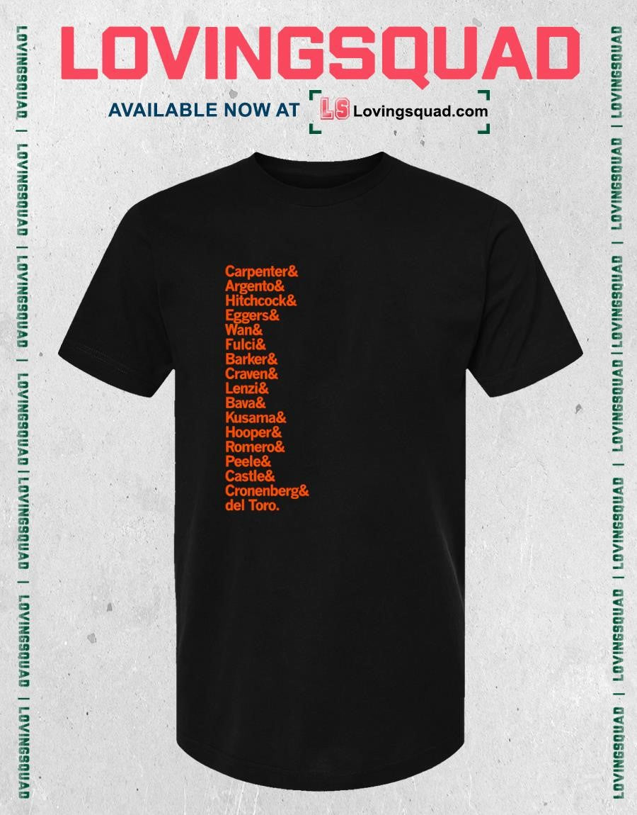 Horror Movie Directors List Carpenter Hitchcock Craven Romero and del Toro T-shirt