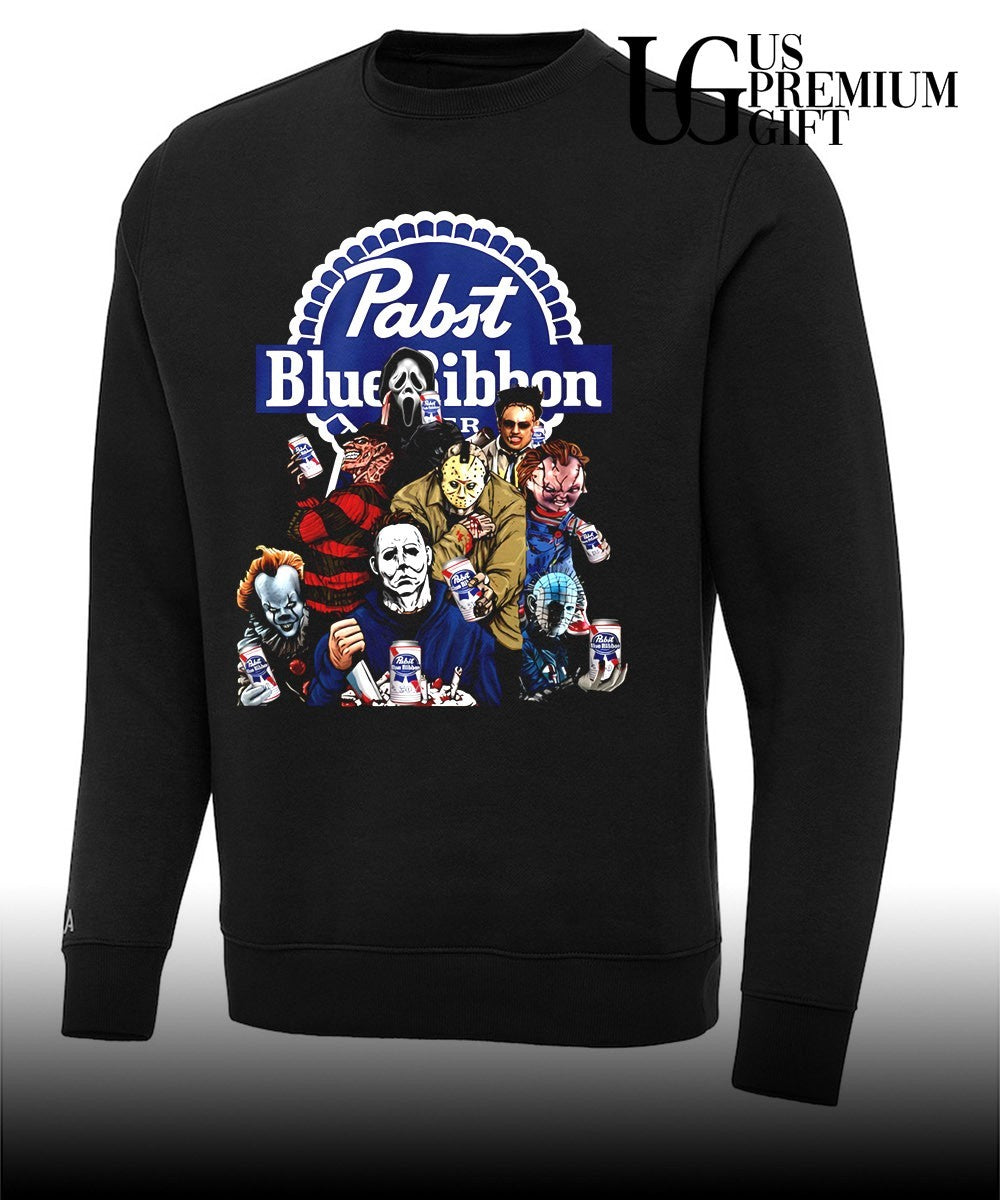 Horror characters Pabst Blue Ribbon Halloween shirt