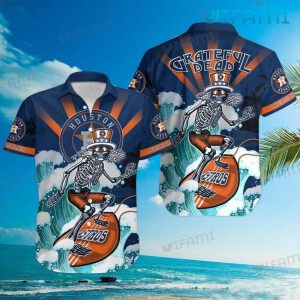 Houston Astros Hawaiian Shirt Grateful Dead Skeleton Surfing Unique Astros Gift, Houston Astros Beach Hawaiian Shirt, Astros Hawaiian Shirt, Houston Astros Hawaiian Shirt