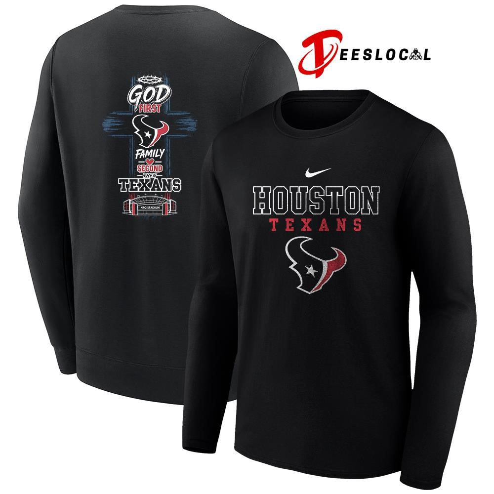 Houston Texans God first family second cross shirt