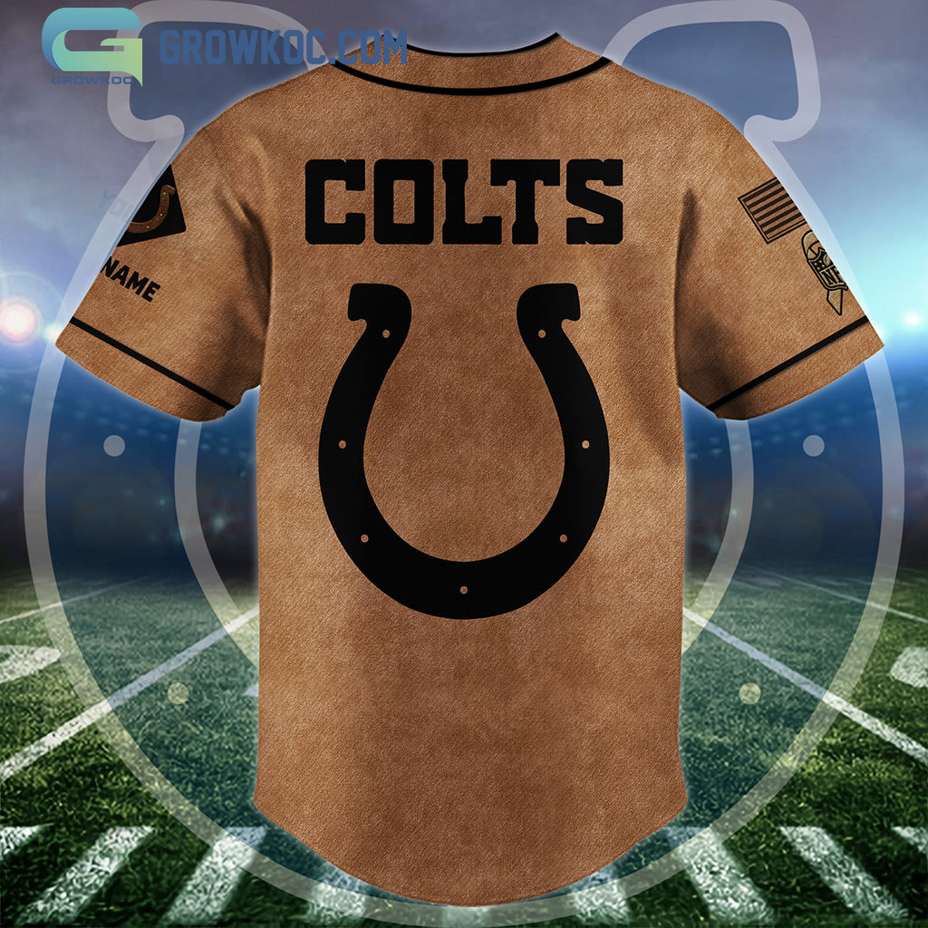 Indianapolis Colts Brown American Flag Personalized Baseball Jersey