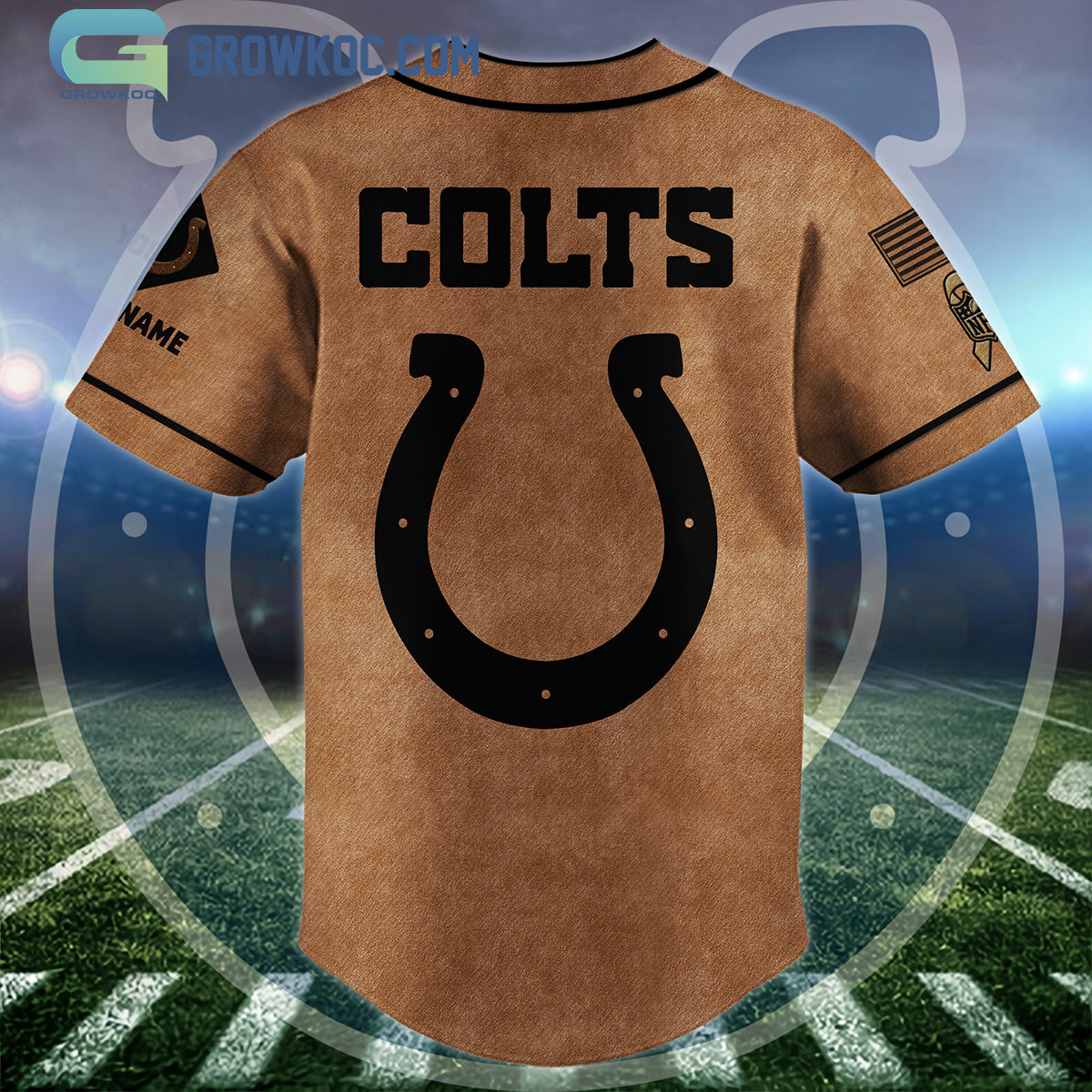 Indianapolis Colts Brown American Flag Personalized Baseball Jersey