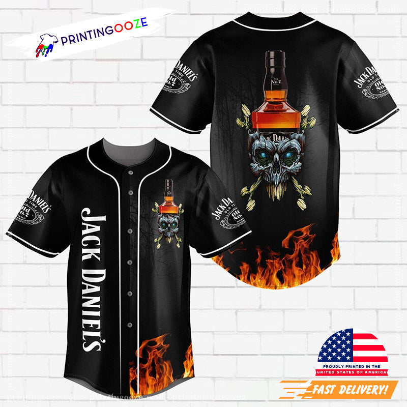 Jack Daniel’s Flowery Skull Fire Baseball Jersey Shirt