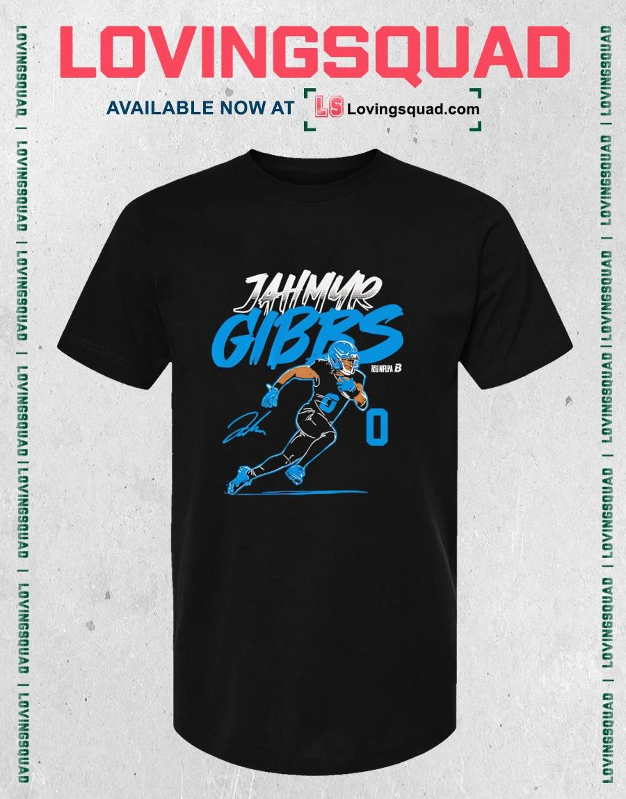 Jahmyr Gibbs Name & Number Pose Signature T-Shirt