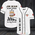 FASHION Jim Beam In My Veins Jesus Is My Heart Baseball Jerseys Botton Shirt
