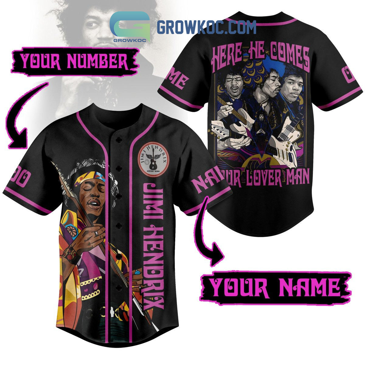 Jimi Hendrix Our Lover Man Personalized Baseball Jersey