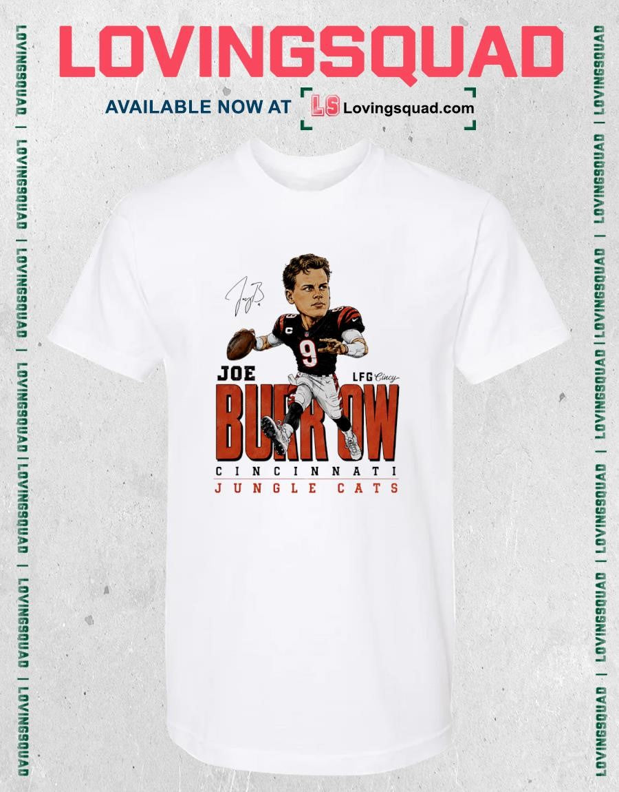 Joe Burrow Cincinnati Jungle Cats Caricature Signature T-shirt