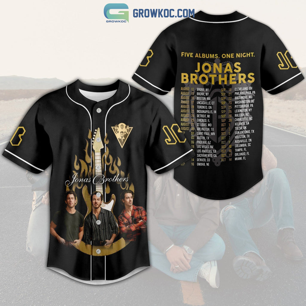 Jonas Brothers Five Albums One Night Black Design Baseball Jersey