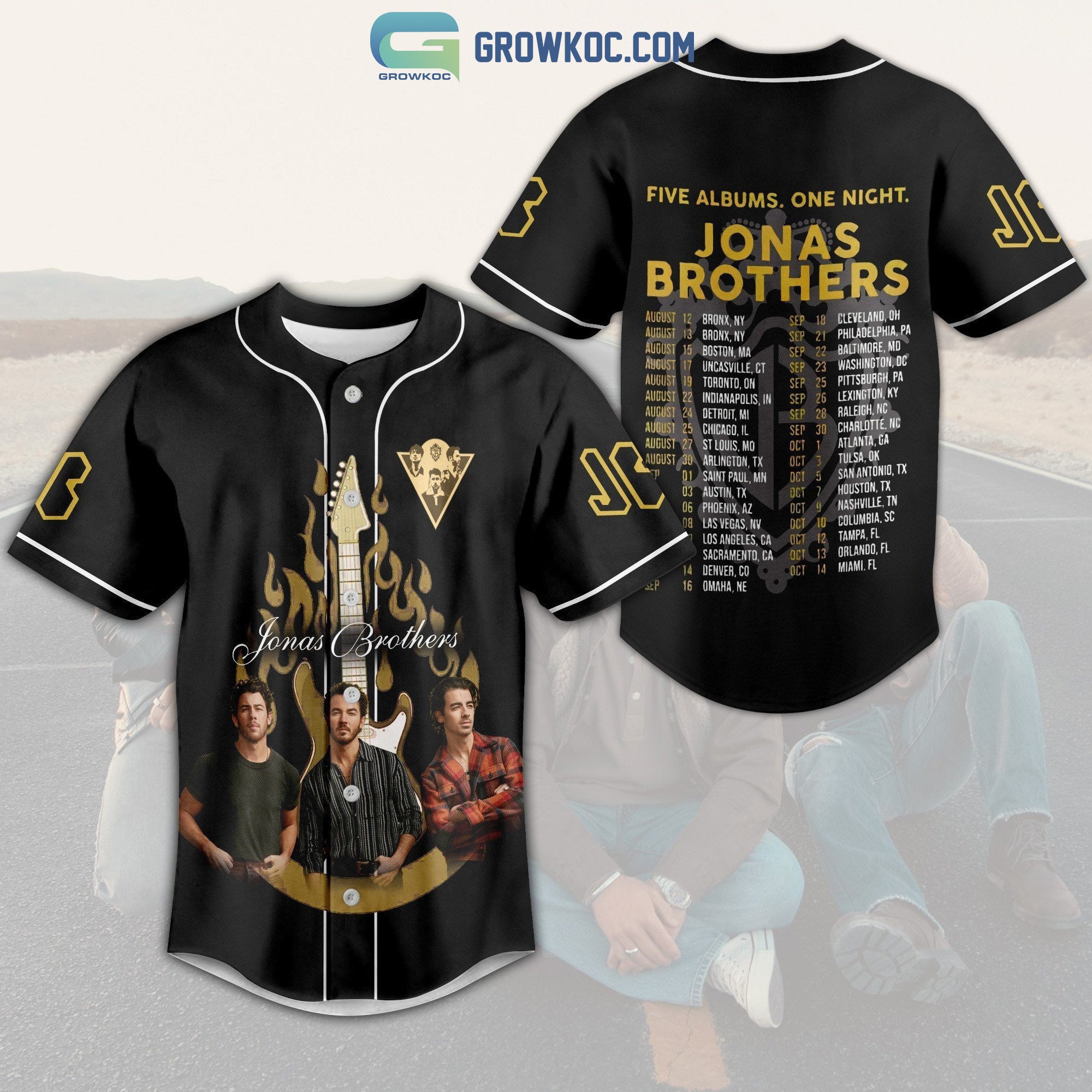 Jonas Brothers Five Albums One Night Black Design Baseball Jersey