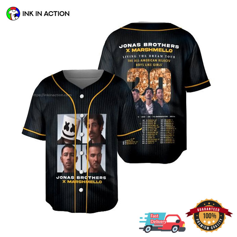 Jonas Brothers X Marshmello Tour 2025 Dates Baseball Jersey