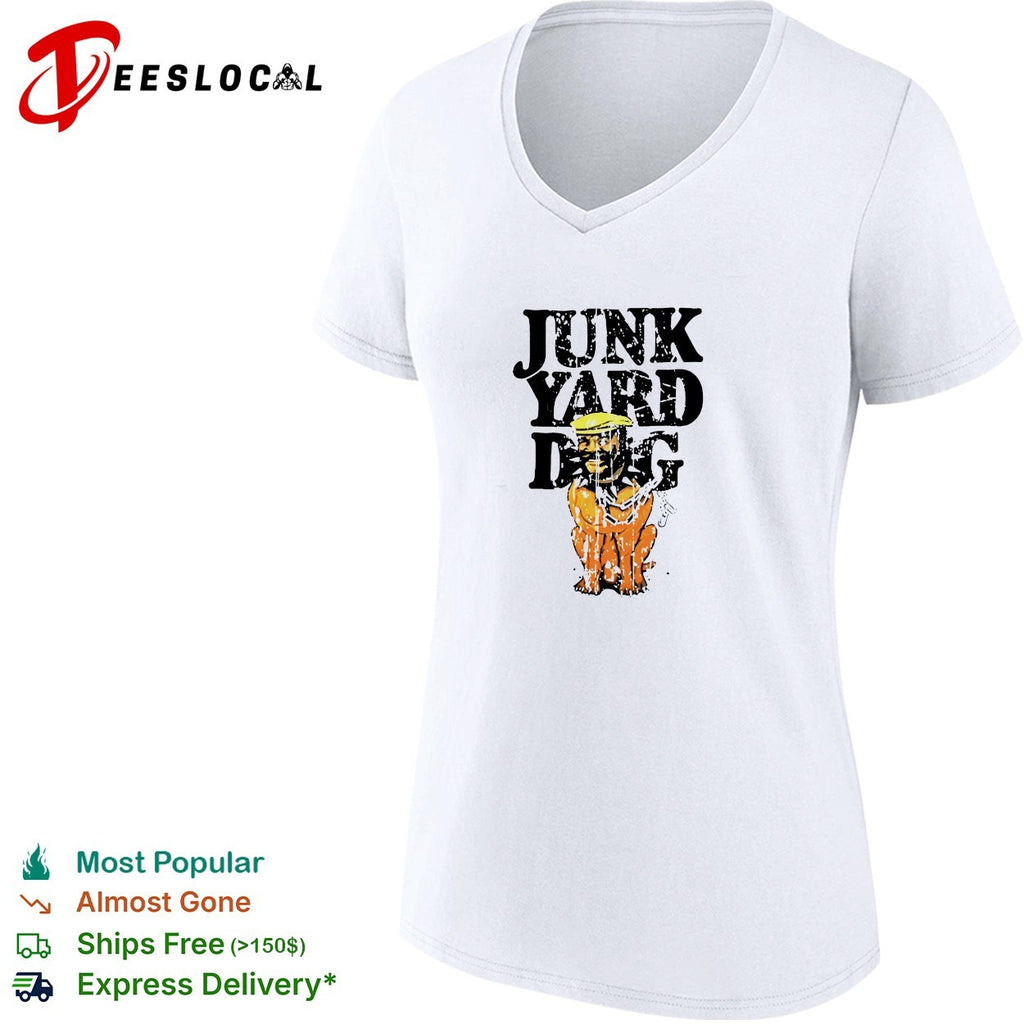 Junkyard dog wearing hat cartoon shirt