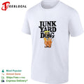 Junkyard dog wearing hat cartoon shirt