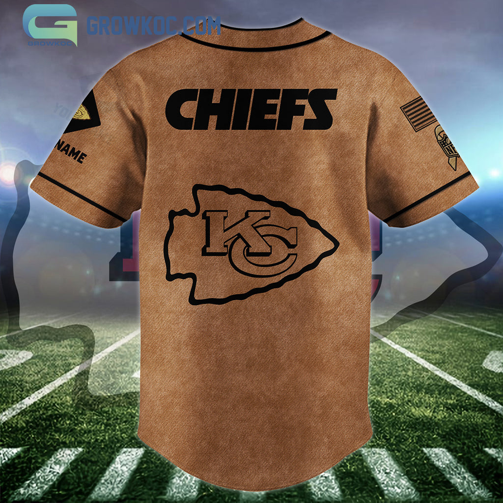 Kansas City Chiefs Brown American Flag Personalized Baseball Jersey