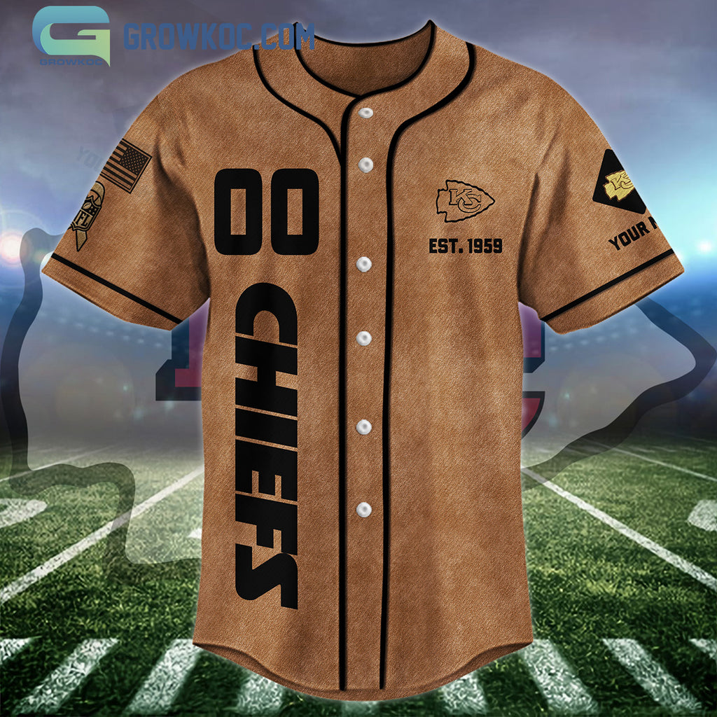 Kansas City Chiefs Brown American Flag Personalized Baseball Jersey