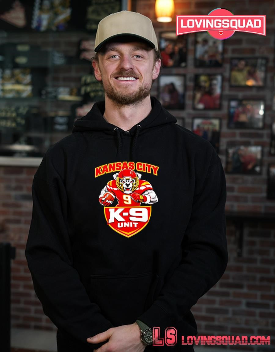 Kansas City K9 Unit Cartoon Bulldog Football Player Helmet Shield T-Shirt