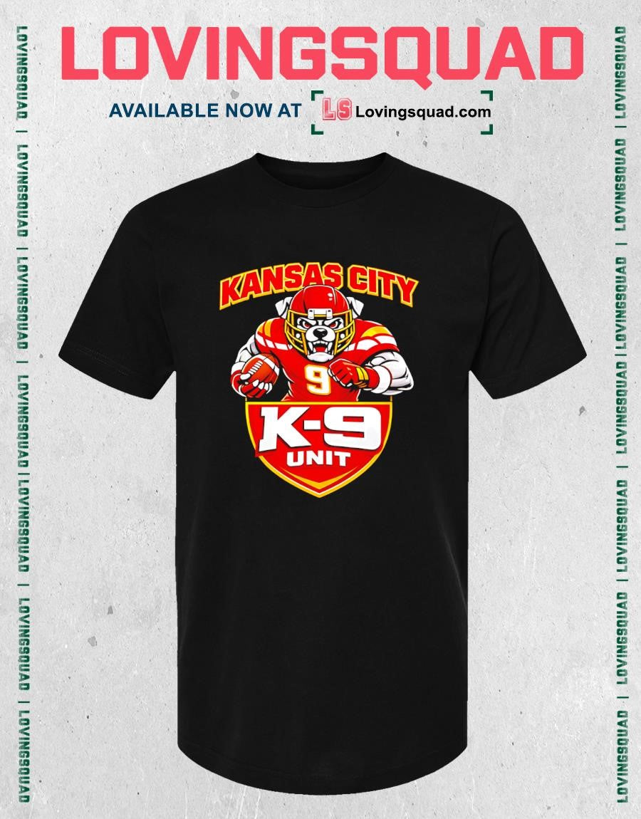 Kansas City K9 Unit Cartoon Bulldog Football Player Helmet Shield T-Shirt