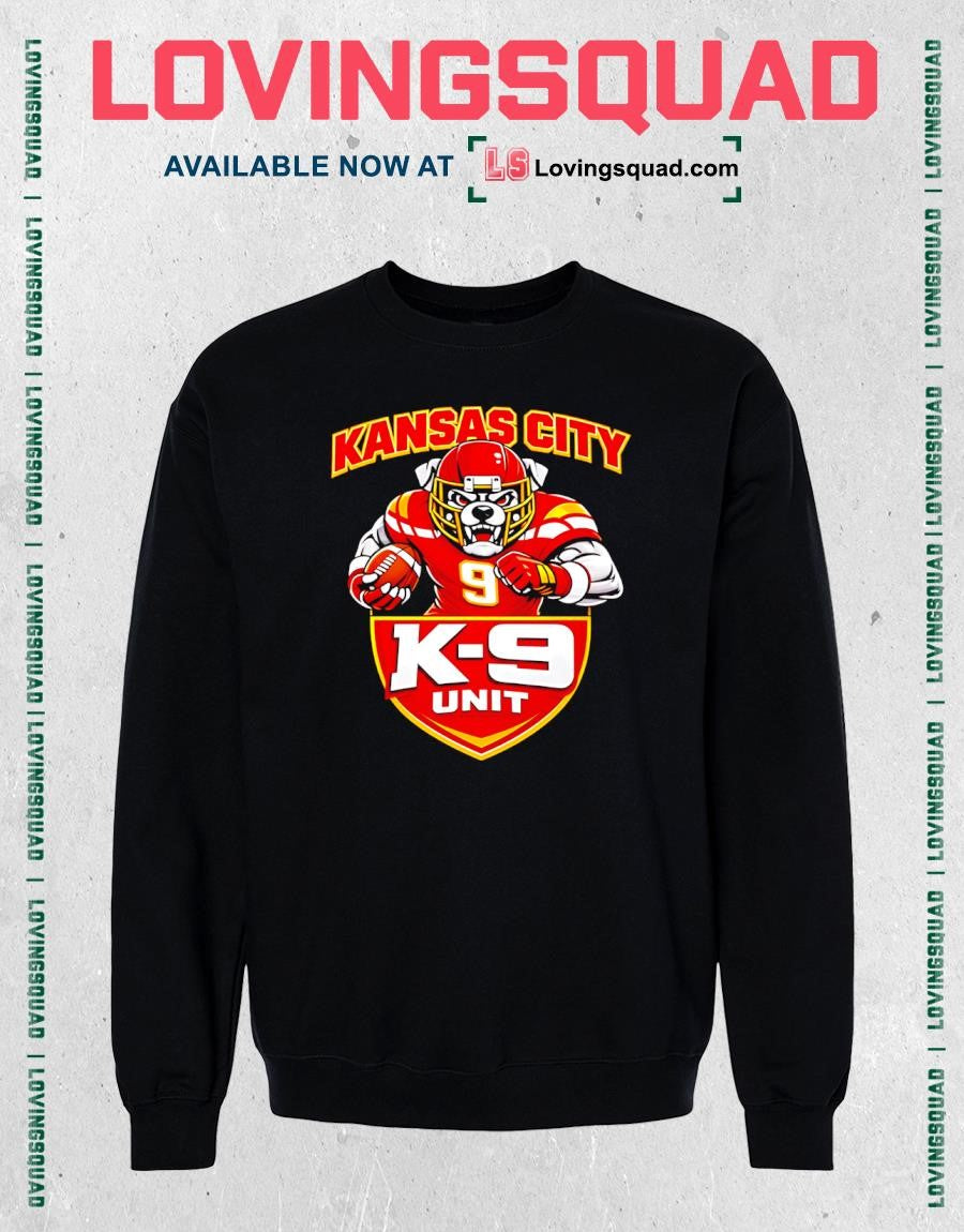 Kansas City K9 Unit Cartoon Bulldog Football Player Helmet Shield T-Shirt