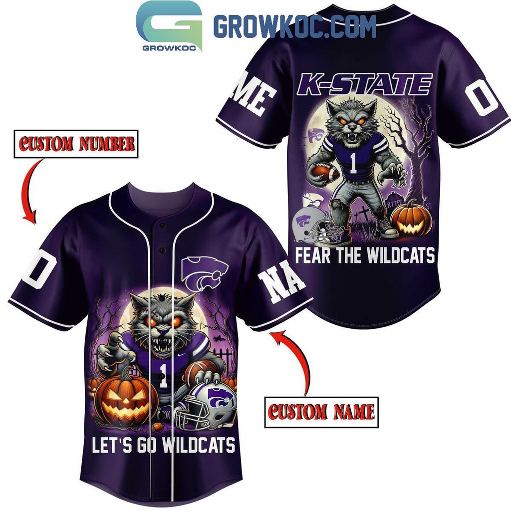 Kansas State Wildcats Halloween Let’s Go Wildcats With Fear Personalized Baseball Jersey