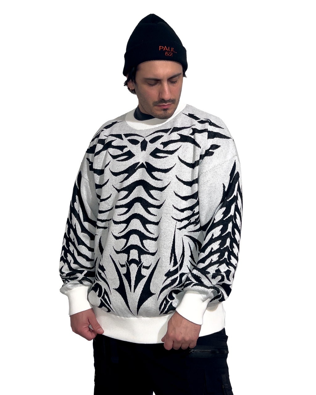 Exoskeleton White Knit Sweatshirt