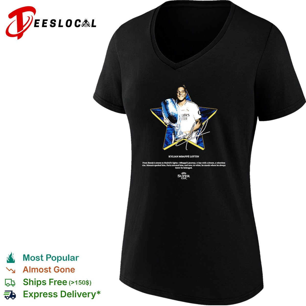 Kylian Mbappe Lottin Real Madrid UEFA super cup signature shirt