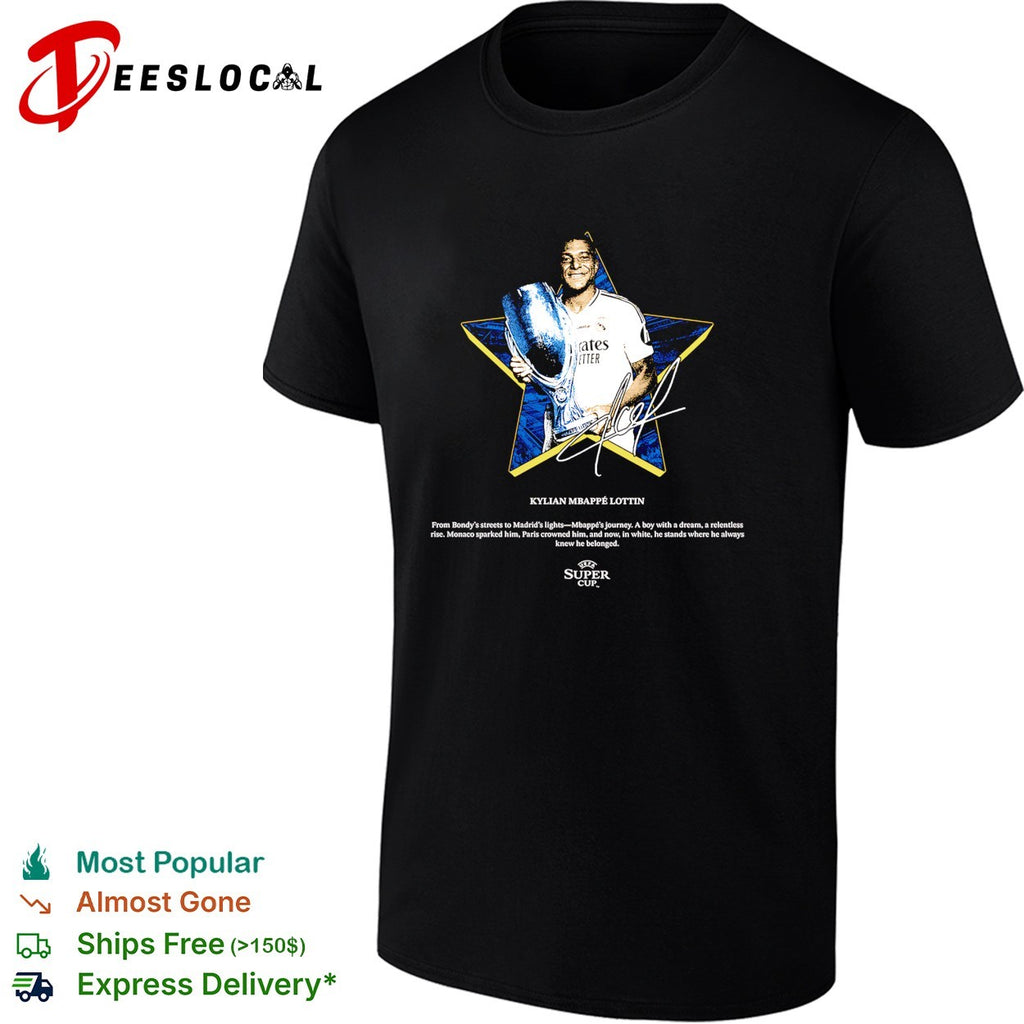 Kylian Mbappe Lottin Real Madrid UEFA super cup signature shirt