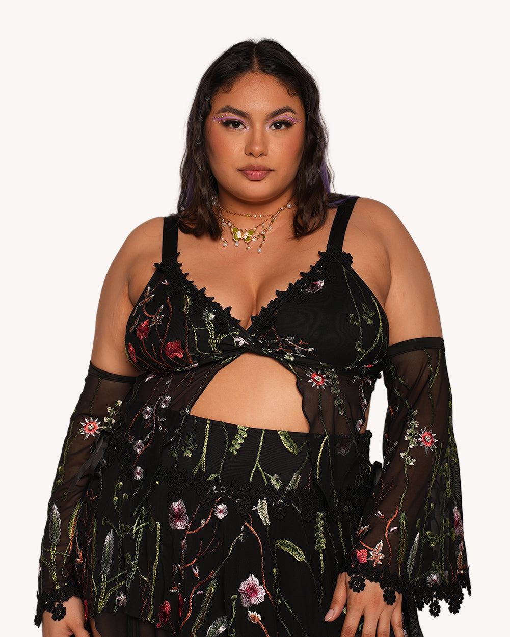 Lace Flowerfields Stretch Ruffle Top