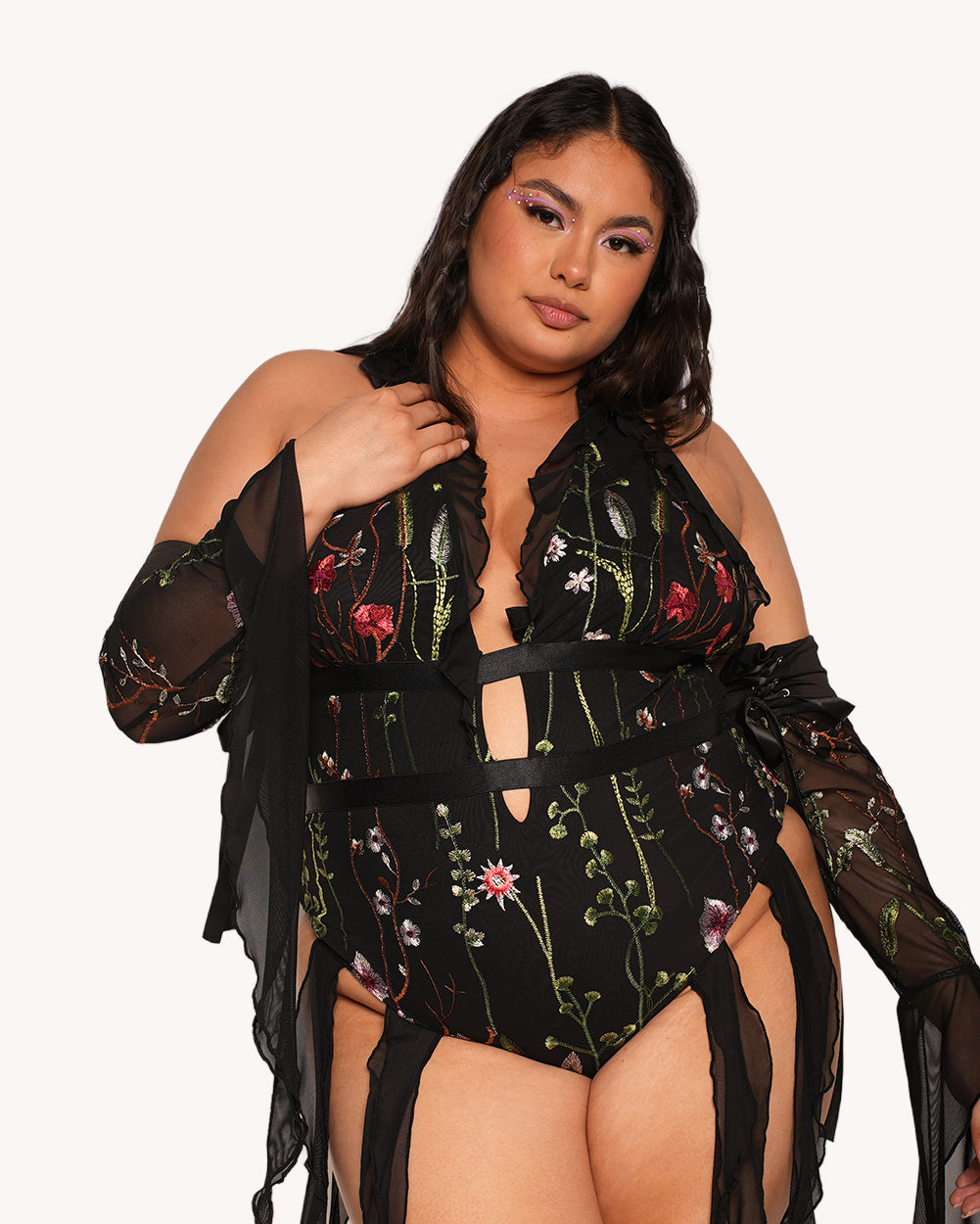 Lace Flowerfields Stretch Bodysuit and Sleeves