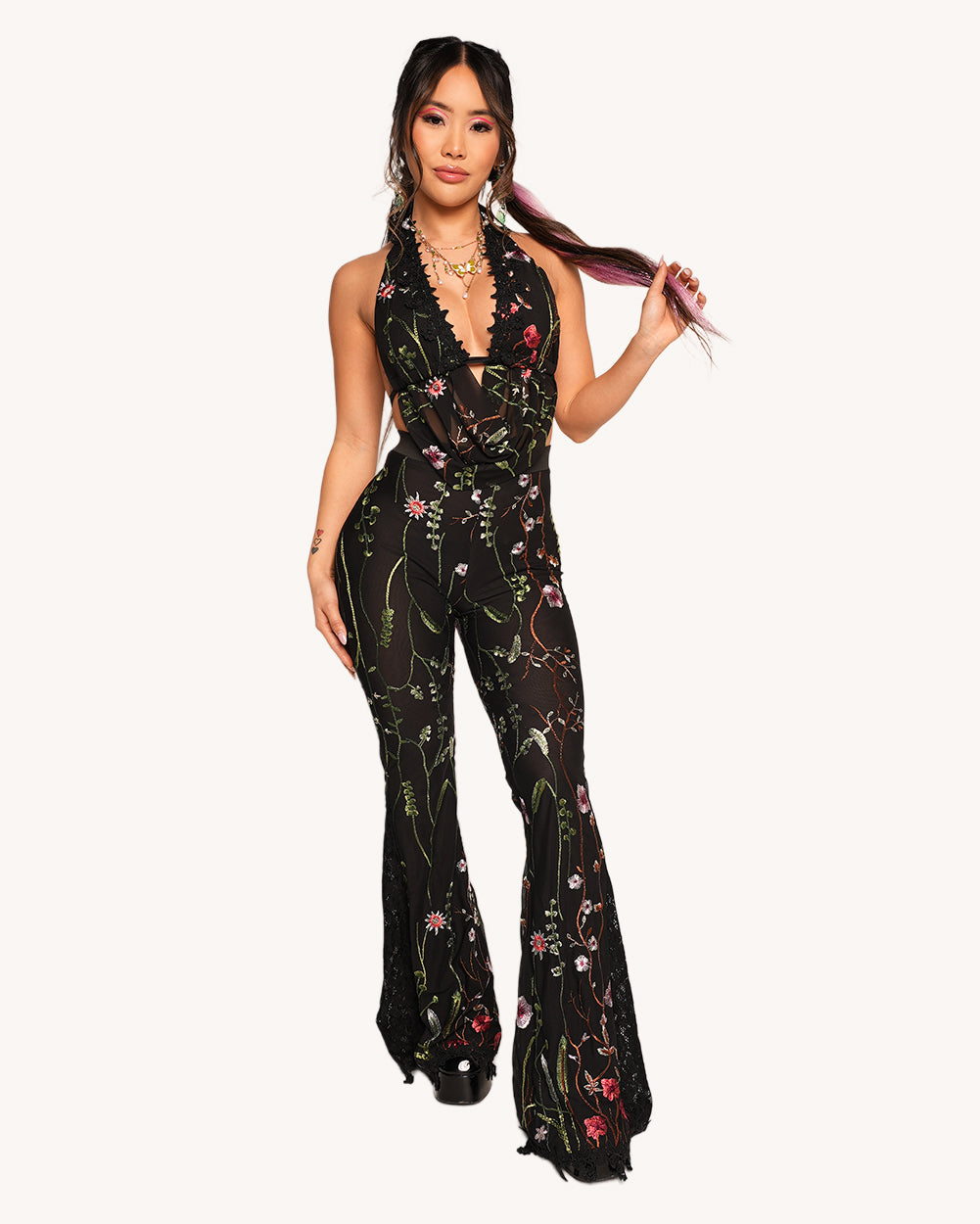 Lace Flowerfields Stretch Cowl Top