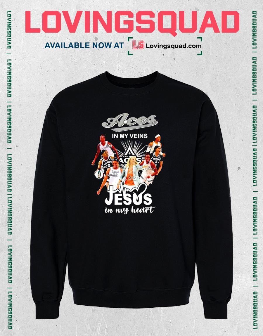 Las Vegas Aces In My Veins Jesus In My Heart Signatures WNBA T-Shirt