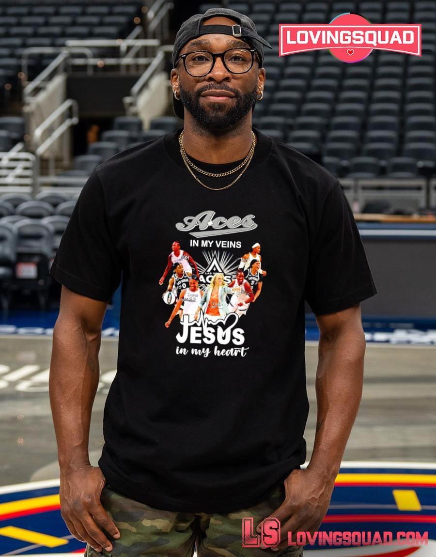 Las Vegas Aces In My Veins Jesus In My Heart Signatures WNBA T-Shirt