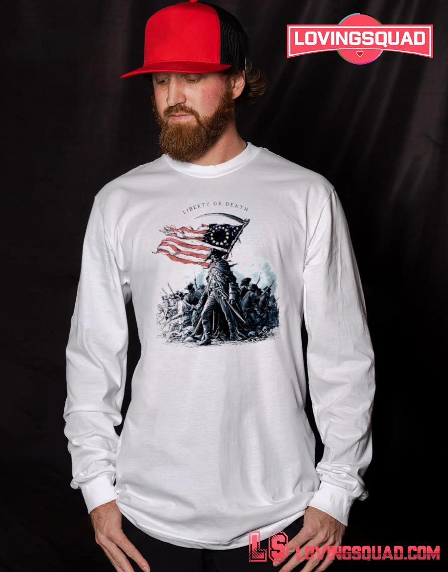 Liberty Or Death Grim Reaper Holding American Flag T-shirt