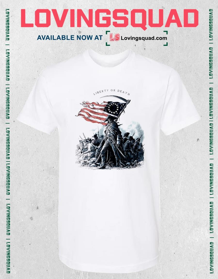 Liberty Or Death Grim Reaper Holding American Flag T-shirt