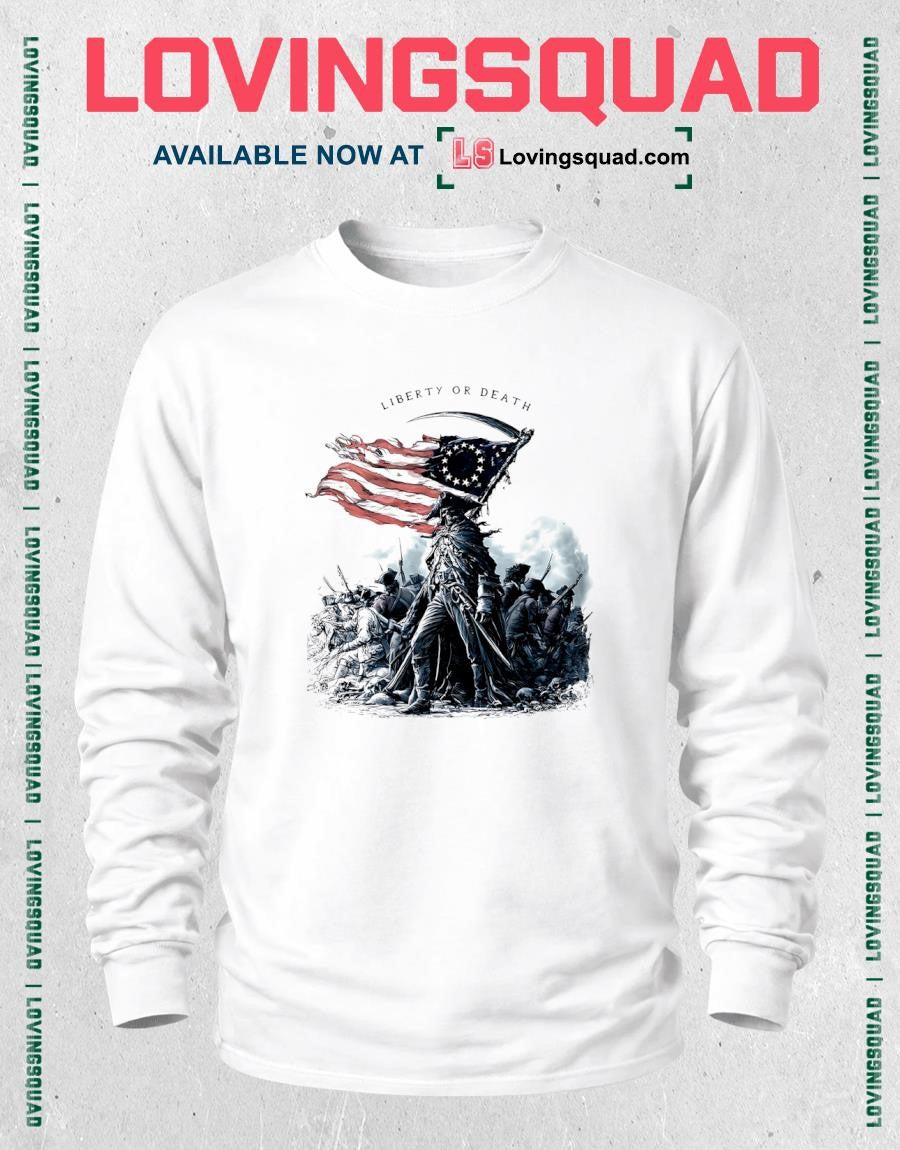 Liberty Or Death Grim Reaper Holding American Flag T-shirt