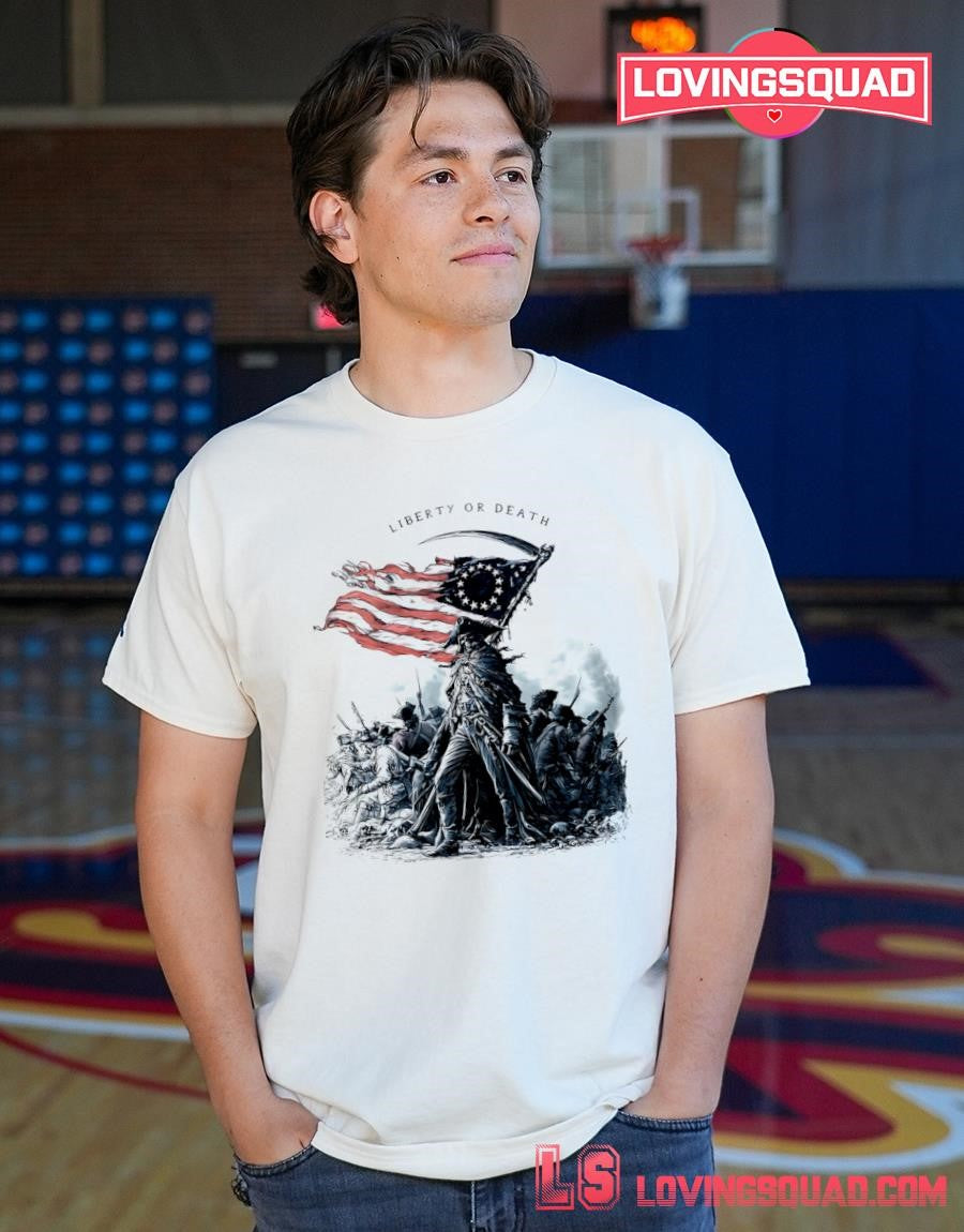 Liberty Or Death Grim Reaper Holding American Flag T-shirt