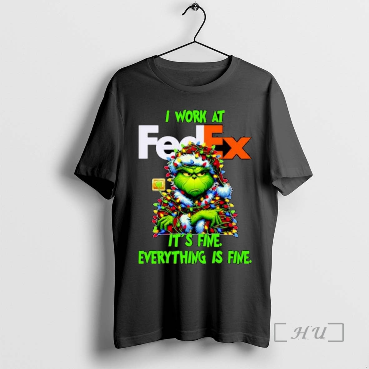 Limited Edition Grinch Santa I Work At Fedex Its Fine Everything Is Fine Christmas Lights T-Shirts, Hoodie, Sweatshirt