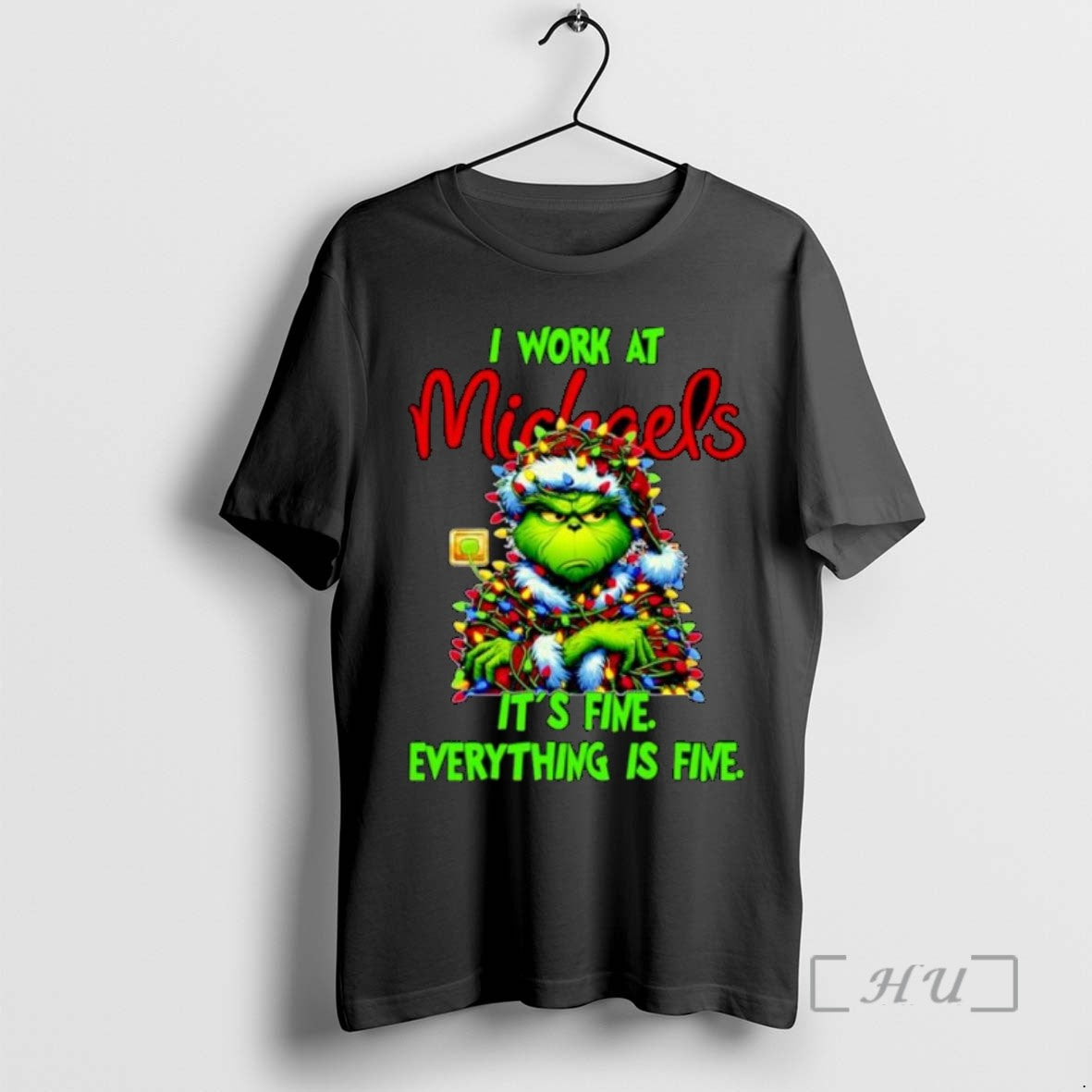 Limited Edition Grinch Santa I Work At Michaels Its Fine Everything Is Fine Christmas Lights T-Shirts, Hoodie, Sweatshirt