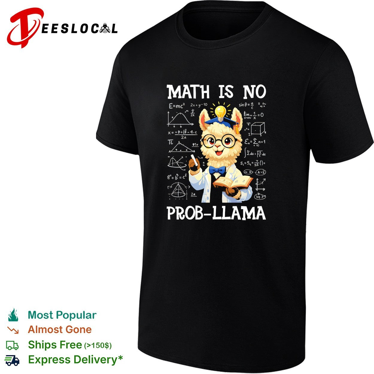 Llama scientist holding test tube math is no prob llama shirt