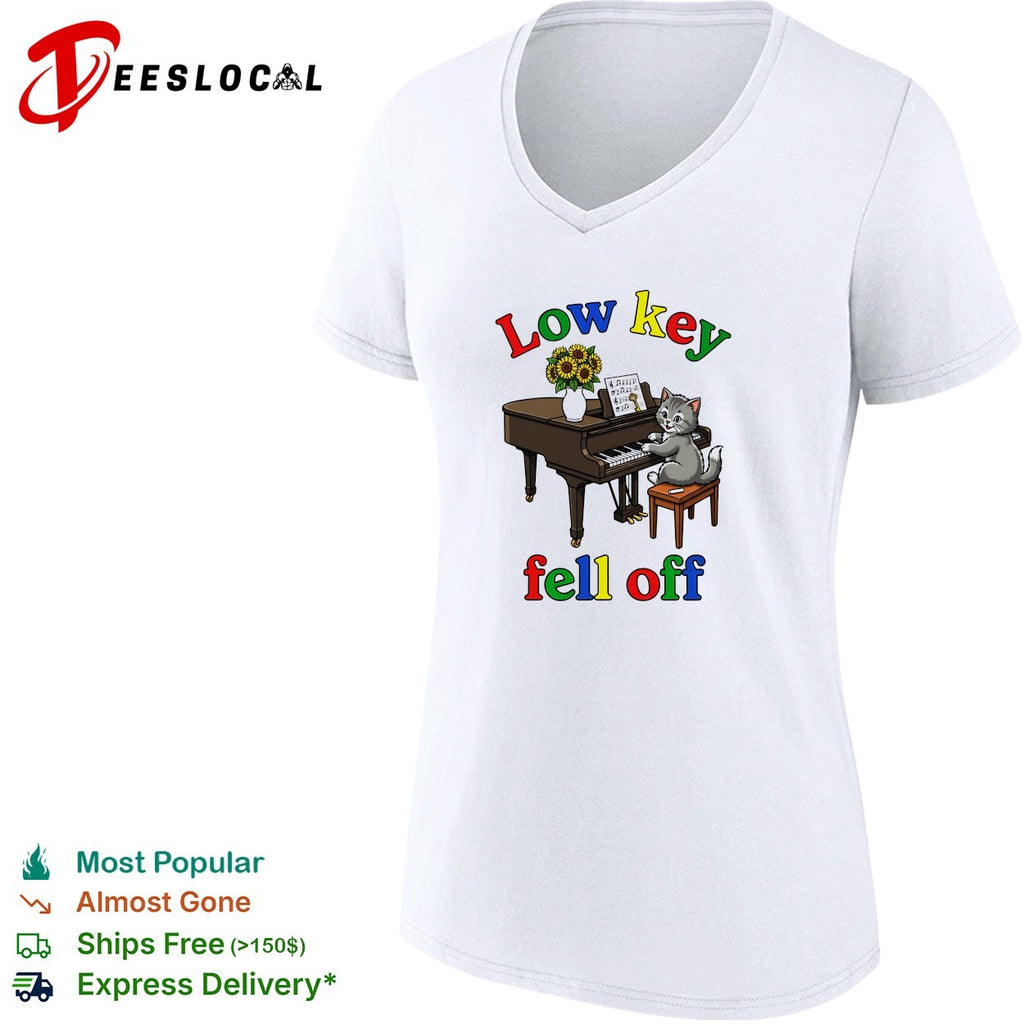 Low key fell off cat playing piano shirt