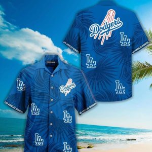MLB LA Dodgers Hawaiian Shirt Palm Leaves Pattern All Over Print