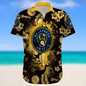 MLB Milwaukee Brewers Hawaiian Shirt Hammerhead Sharks And Flower - Brewers Hawaiian Shirt
