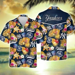 MLB New York Yankees Hawaiian Shirt Tropical Flower Pattern Trendy Summer Gift, Yankees Tropical Shirt