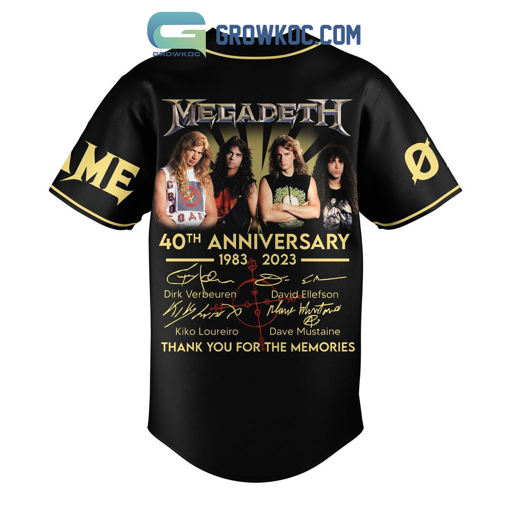 Megadeth 40th Anniversary 1983 2023 Memories Personalized Baseball Jersey