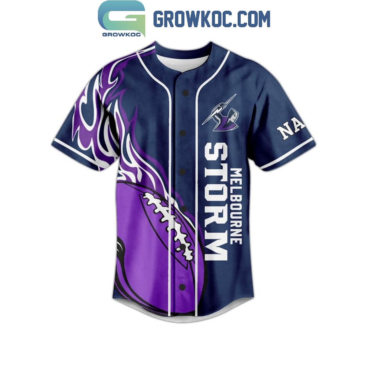 Melbourne Storm Let’s Go Storm Flames Personalized Baseball Jersey