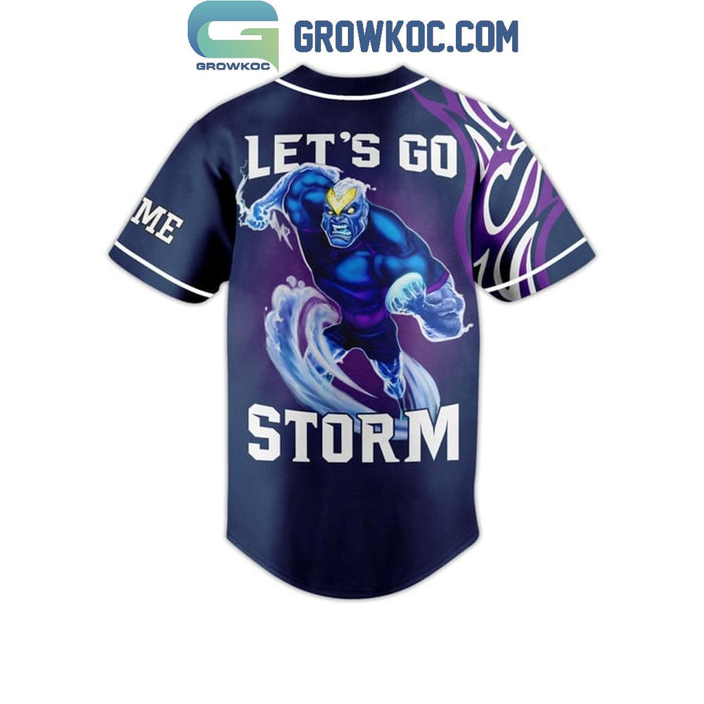 Melbourne Storm Let’s Go Storm Flames Personalized Baseball Jersey