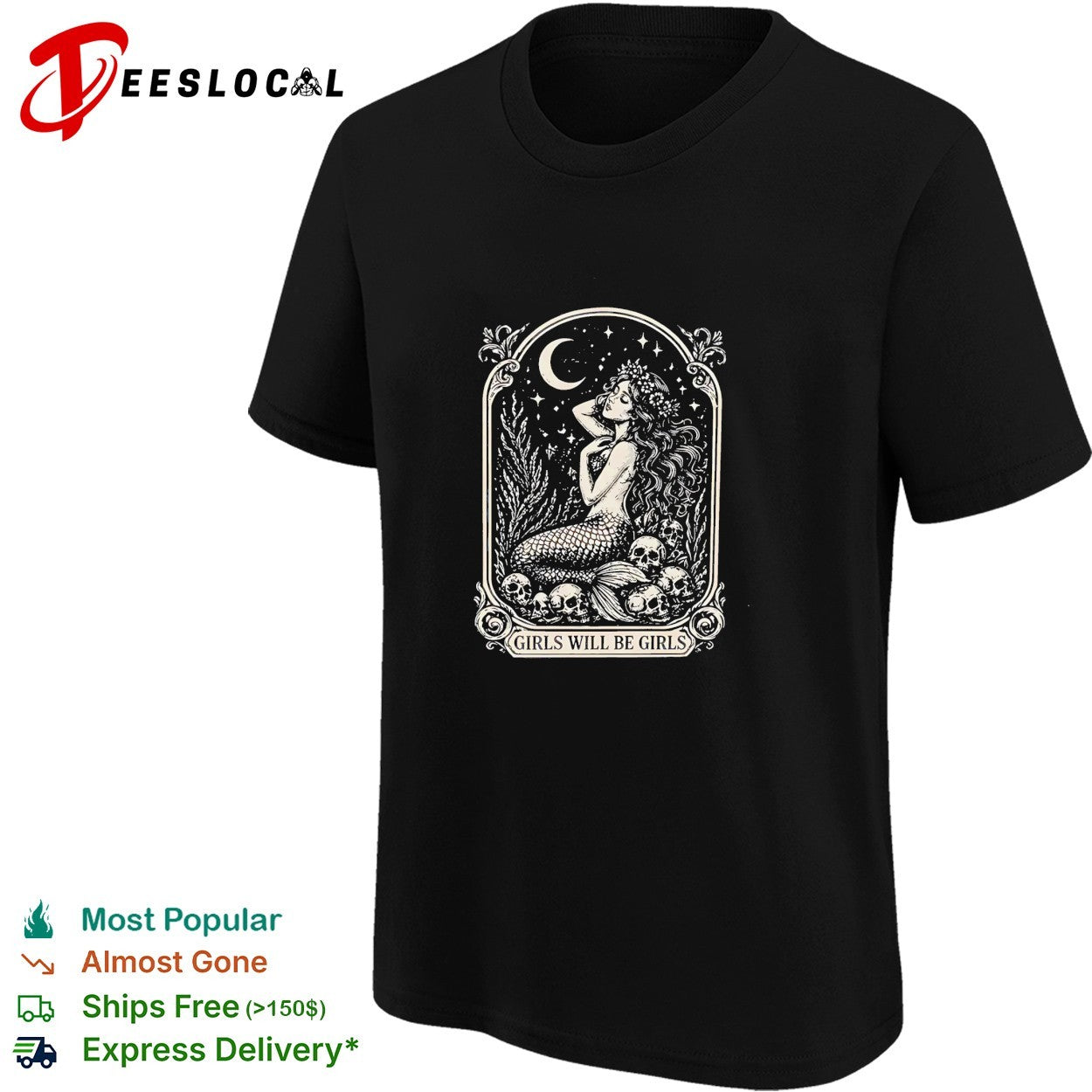 Mermaid sitting on rocks girls will be girls shirt